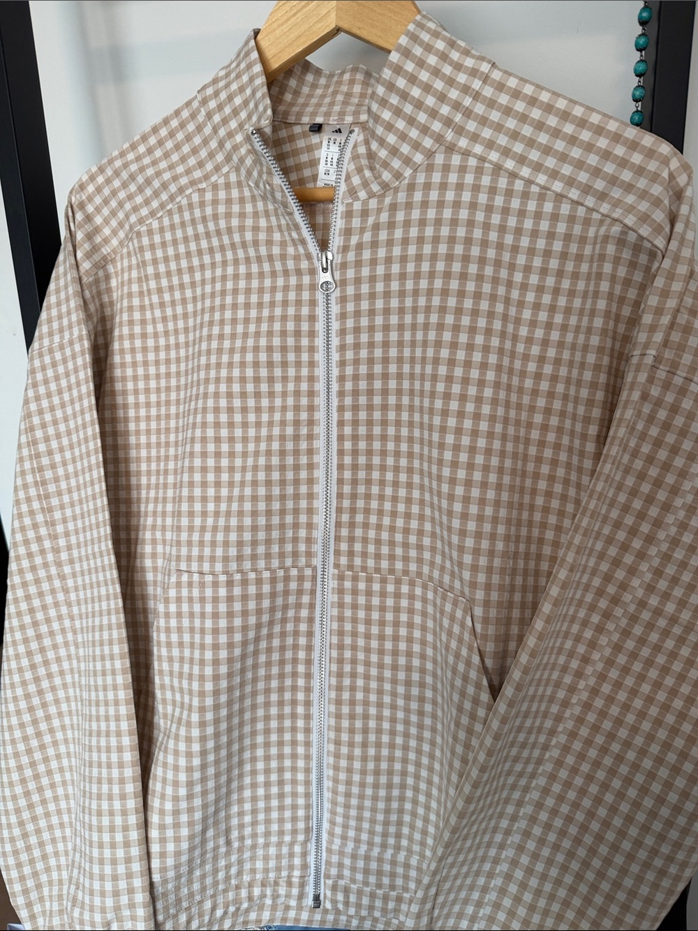 adidas Beige and White Gingham Zip Jacket